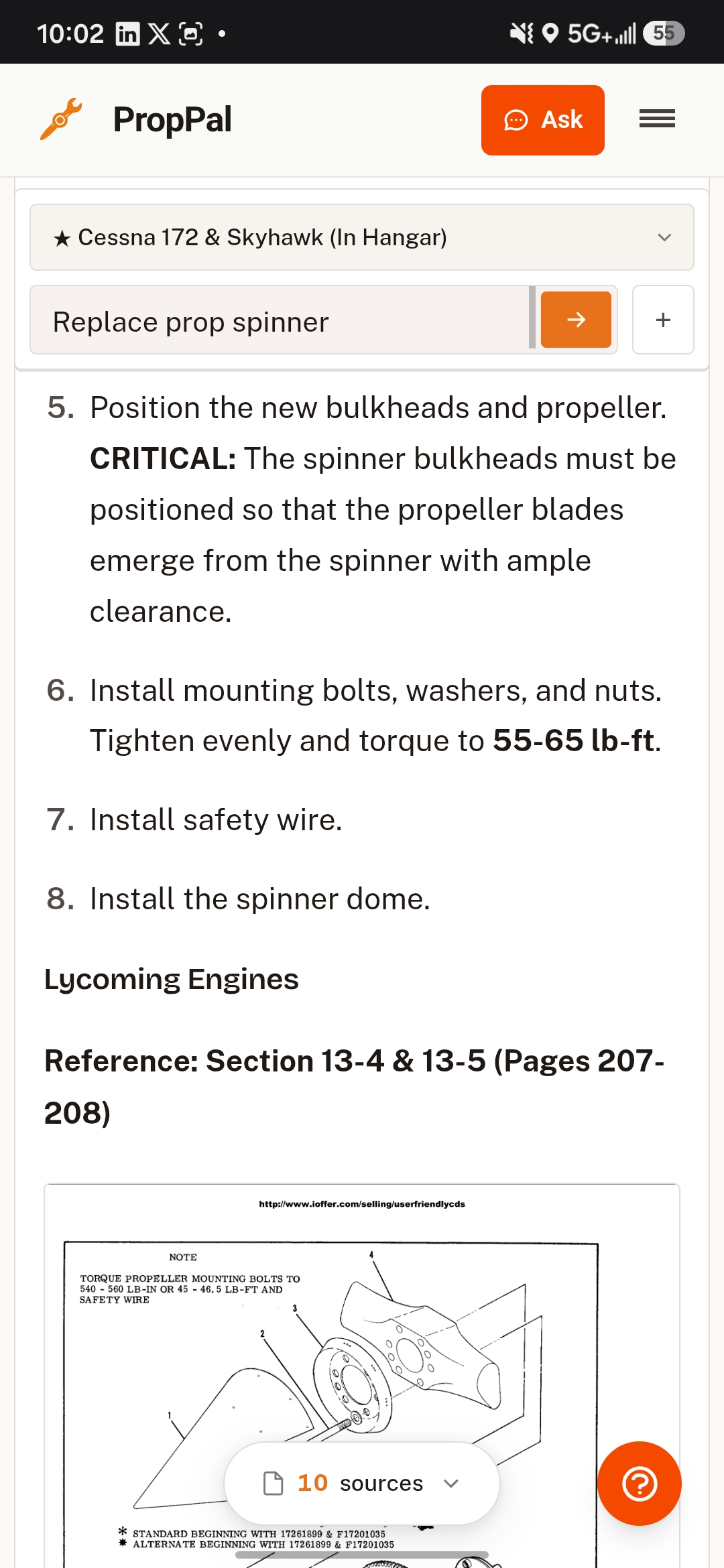 PropPal answering how to replace a propeller spinner on a Cessna 172, with torque values and a manual diagram